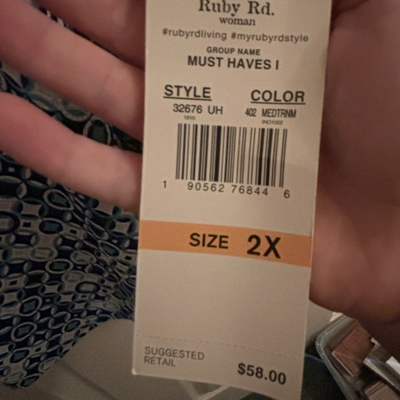 Ruby Rd. Blue Geometric Print Long Sleeve Top - Size 2X​ - Picture 4 of 5